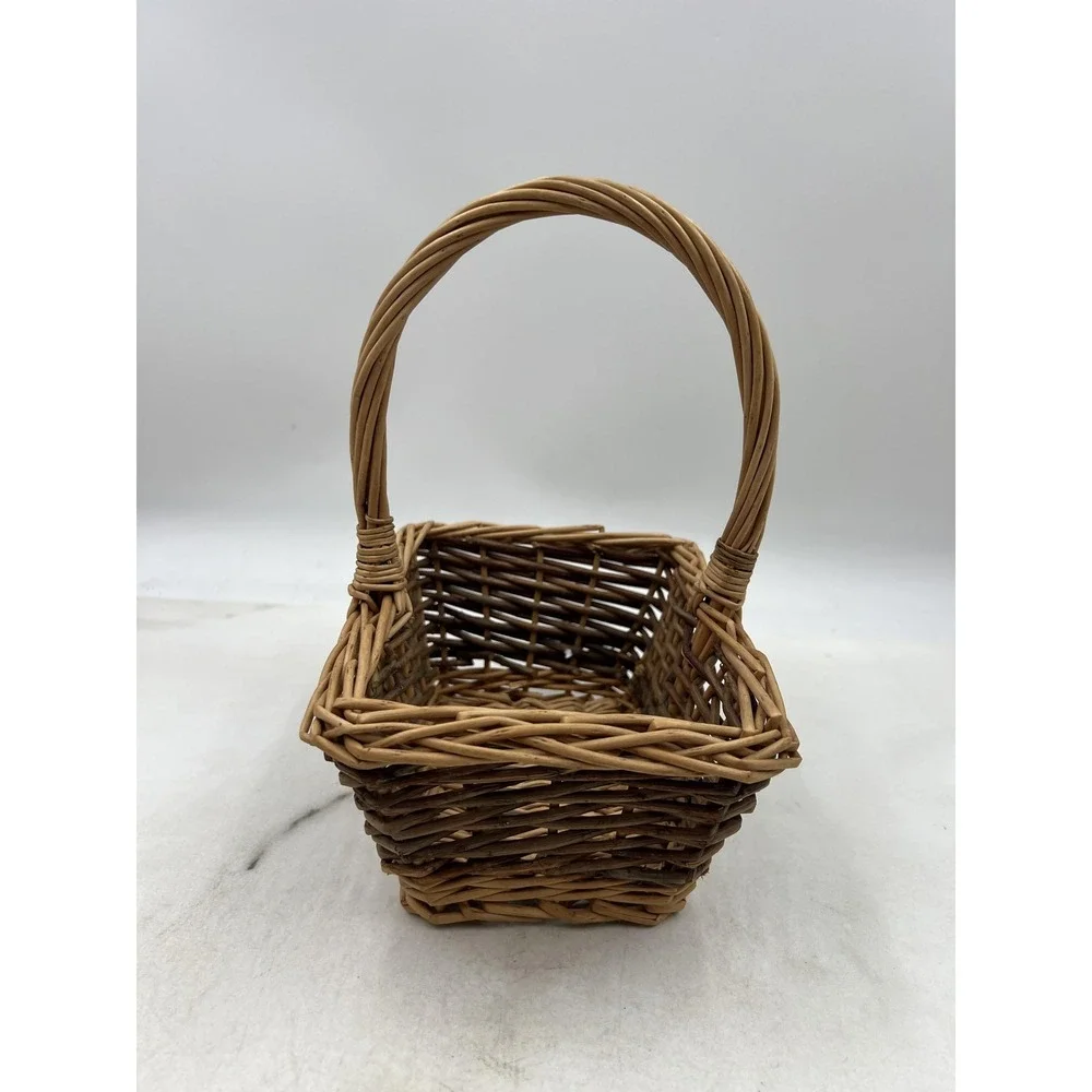 Small Rectangular Wicker Basket with Handle Natural Two-Tone Rustic Decor 9in
